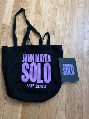 John Mayer Solo Tour Black Tote Bag and notebook